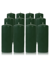 Pack de 12 bougies cylindres Vert Sapin 6x15cm