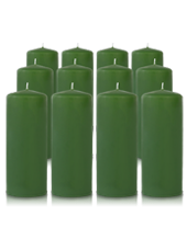 Pack de 12 bougies cylindres Vert 6x15cm