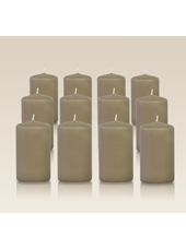 Pack de 12 bougies cylindres Taupe 6x10cm