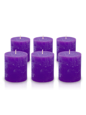 Pack de 6 bougies cylindres rustiques Violet aubergine 7x8cm