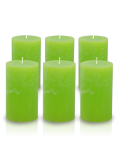 Pack de 6 bougies cylindres rustiques Vert pistache 7x15cm