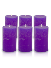 Pack de 6 bougies cylindres rustiques Violet aubergine 7x15cm