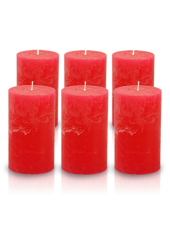 Pack de 6 bougies cylindres rustiques Rouge 7x15cm