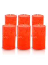 Pack de 6 bougies cylindres rustiques Orange 7x15cm
